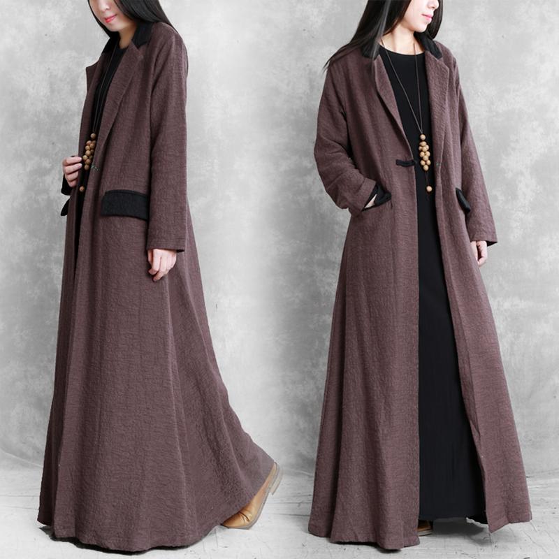 Buykud Autumn Winter Pure Color Lapel Trench Coat