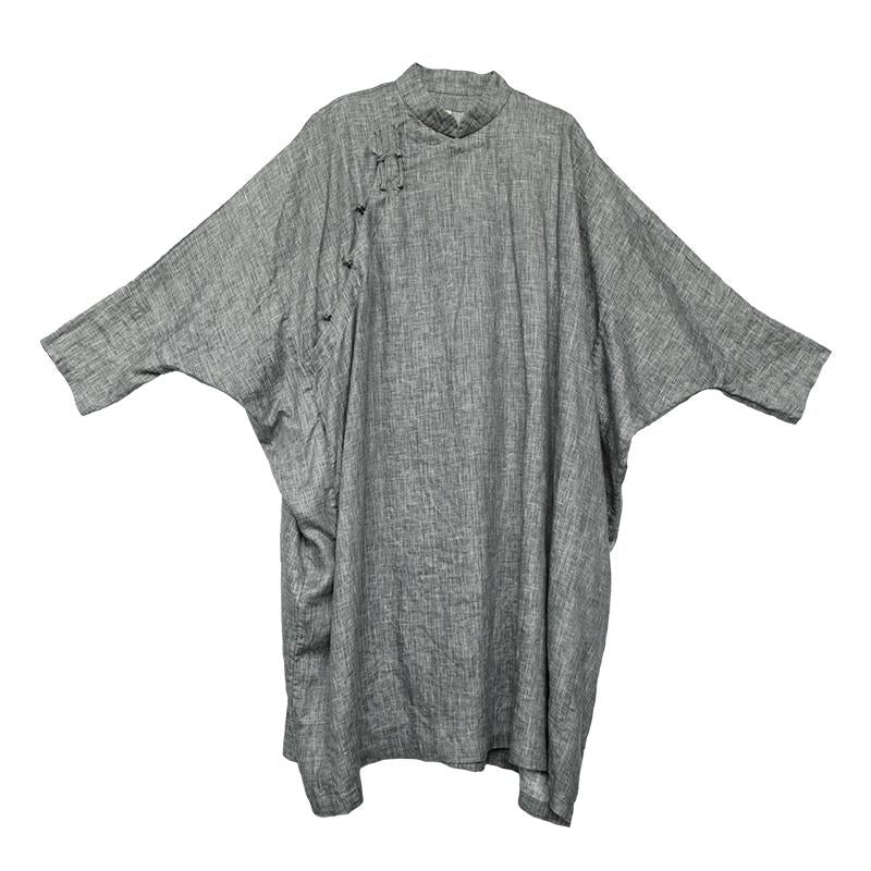 Bat Sleeve Retro Loose Solid Color Dress