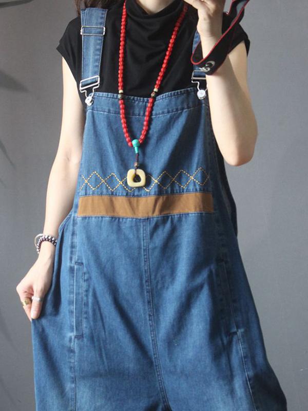 Burr Frayed Spliced Loose Casual Jumpsuit