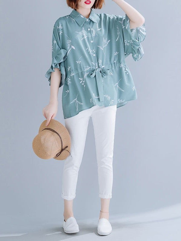 CASUAL CHIFFON PRINTED BATWING SLEEVES SHIRT