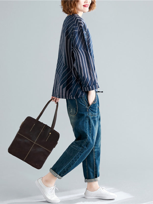 CASUAL RAMIE COTTON DRAWSTRING LINE SHIRT