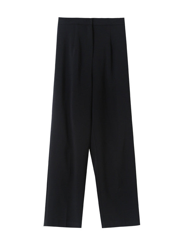 CASUAL SOLID EMPIRE WIDE LEG PANTS