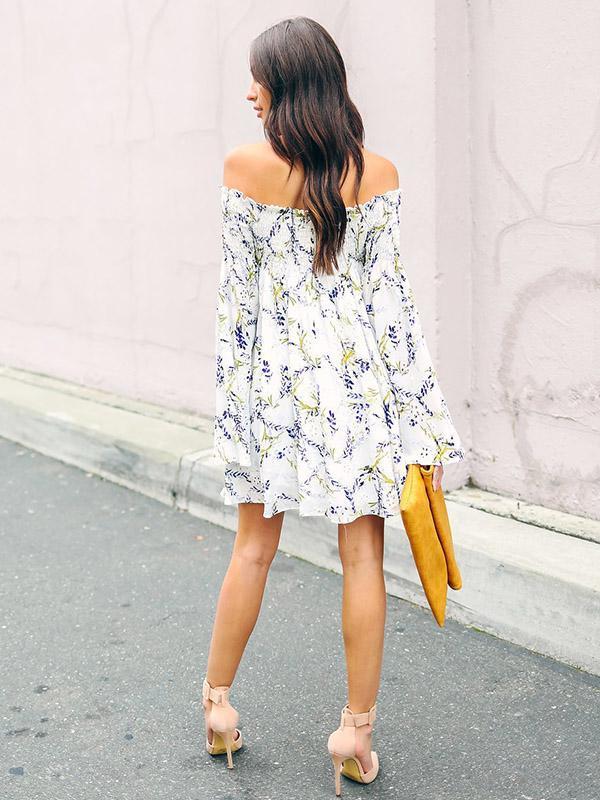 Floral Off-the-shoulder Ruffled Mini Dress