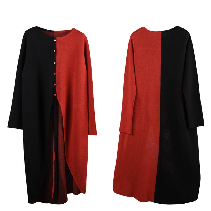 Casual Color Matching Lacing Loose Knit Shirt