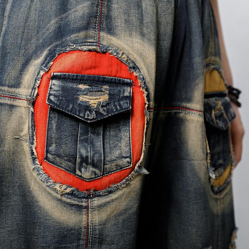 Casual Hole Elastic Waist Pockets Pants