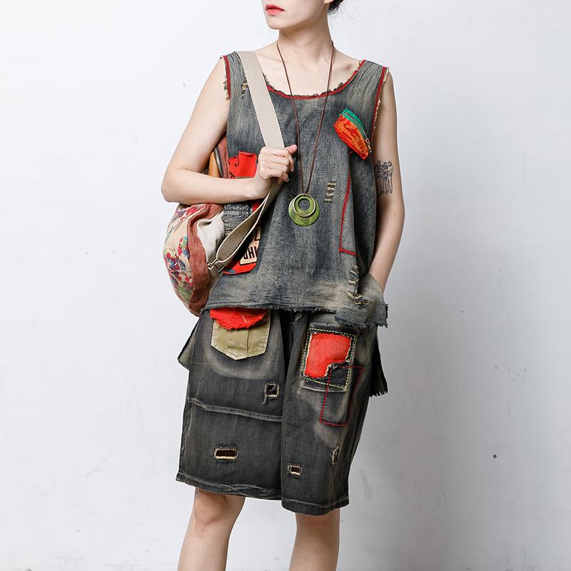 Casual Hole Spliced Irregular Sleeveless Top