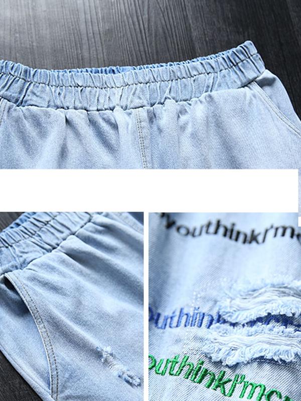 Casual Letter Embroidery Hole Jeans For Women