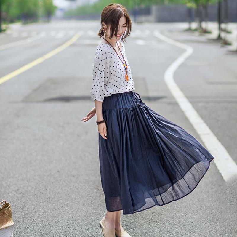 Casual Linen Dot V-Neck Women Blouse