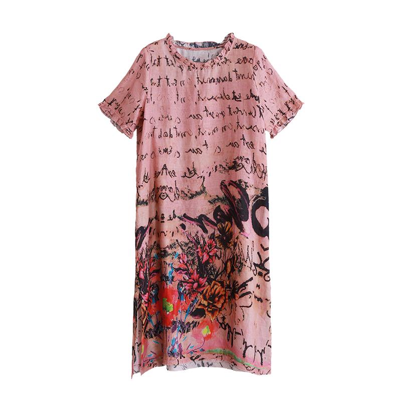 Casual Linen Round Neck Print Dress