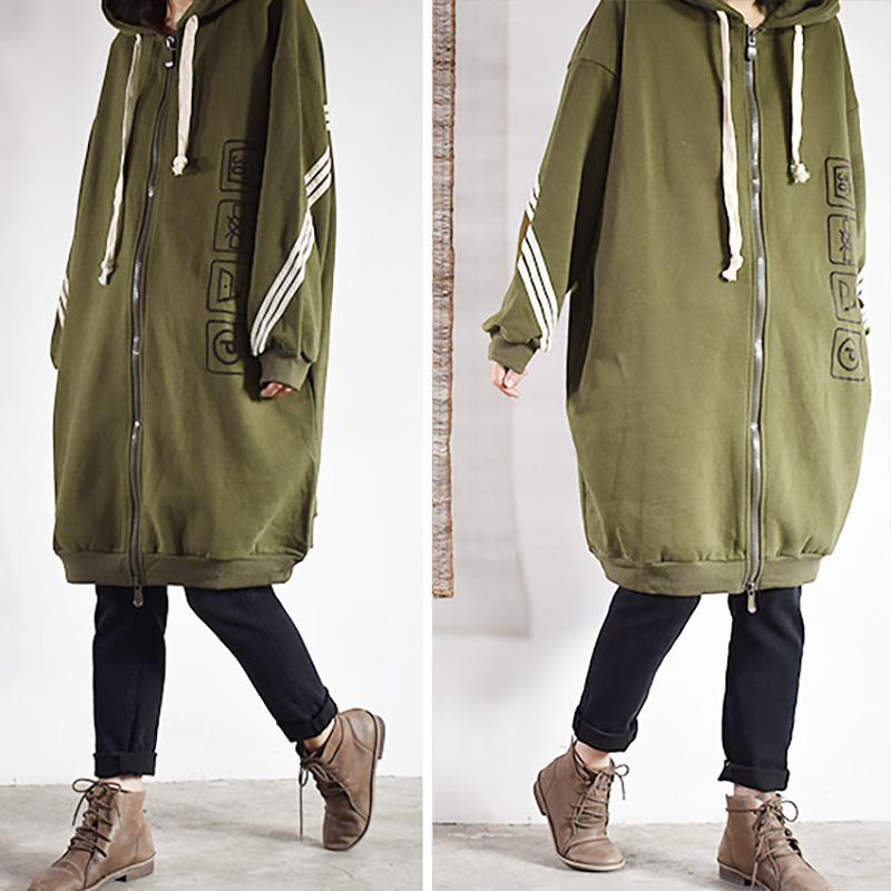 Casual Loose Printed Stripe Hooded Sweatshirt
