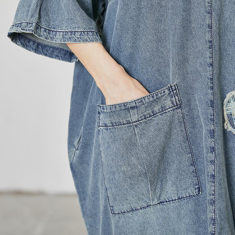 Casual Patchwork Burr Split Denim Dress