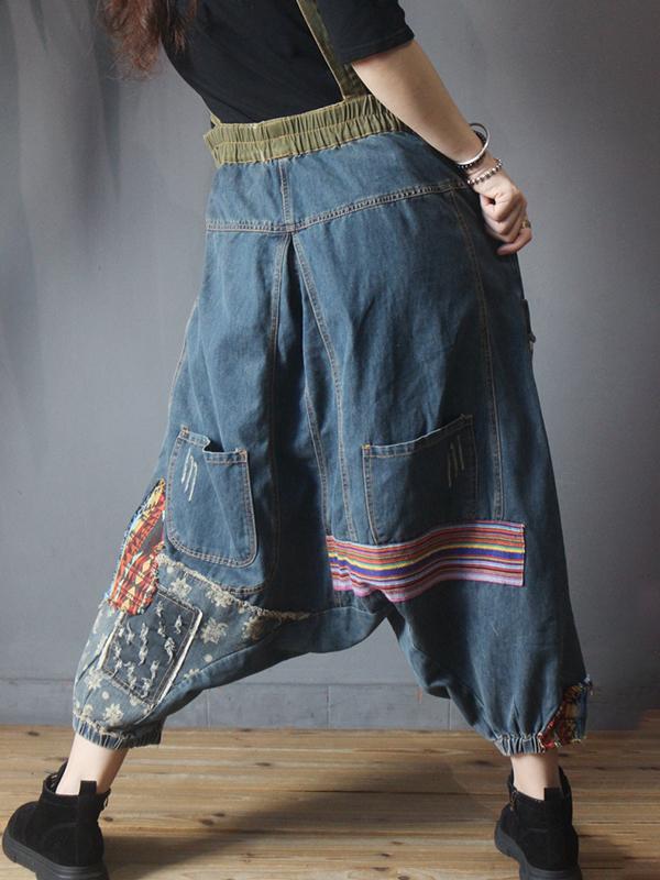 Casual Pathwork Loose Low-cut Crotch Pants