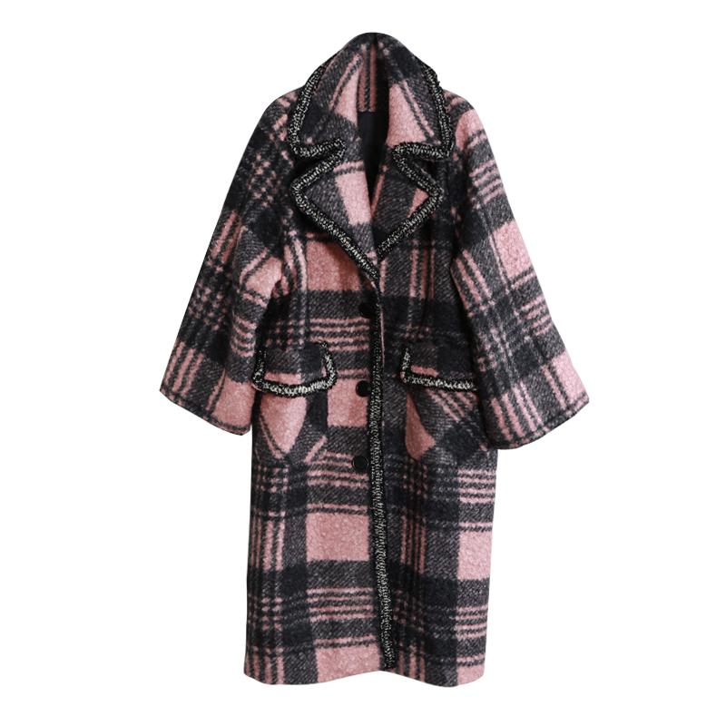 Casual Plaid Loose Tailored Collar Woolen Coat