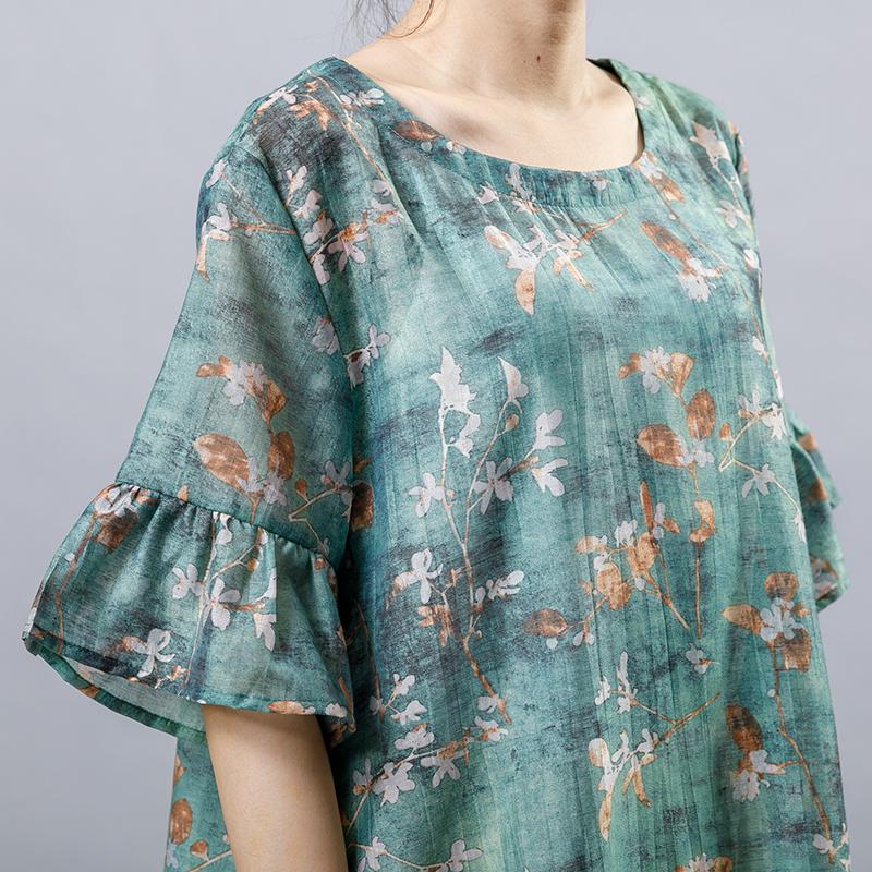 Casual Plant Printed Split Loose Mini Dress