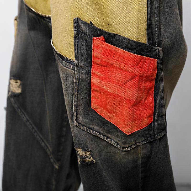 Casual Pockets Spliced Elastic Waist Jeans