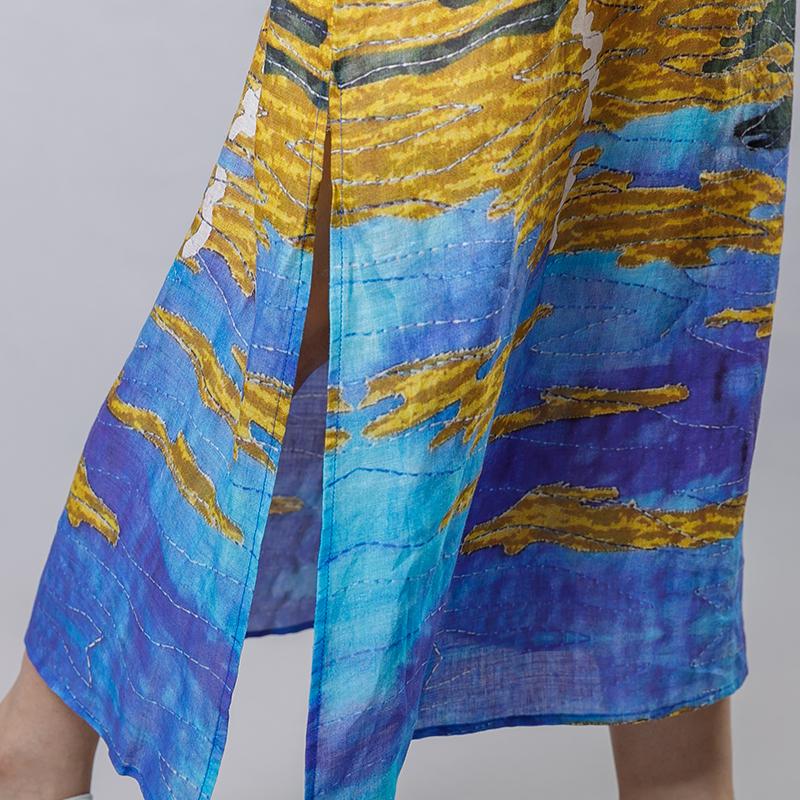 Casual Printed Spliced Midi Dress With Belt