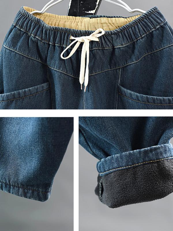 Casual Pure Color Velvet Harem Jeans