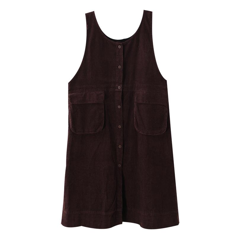 Casual Solid Color Corduroy Sleeveless Dress