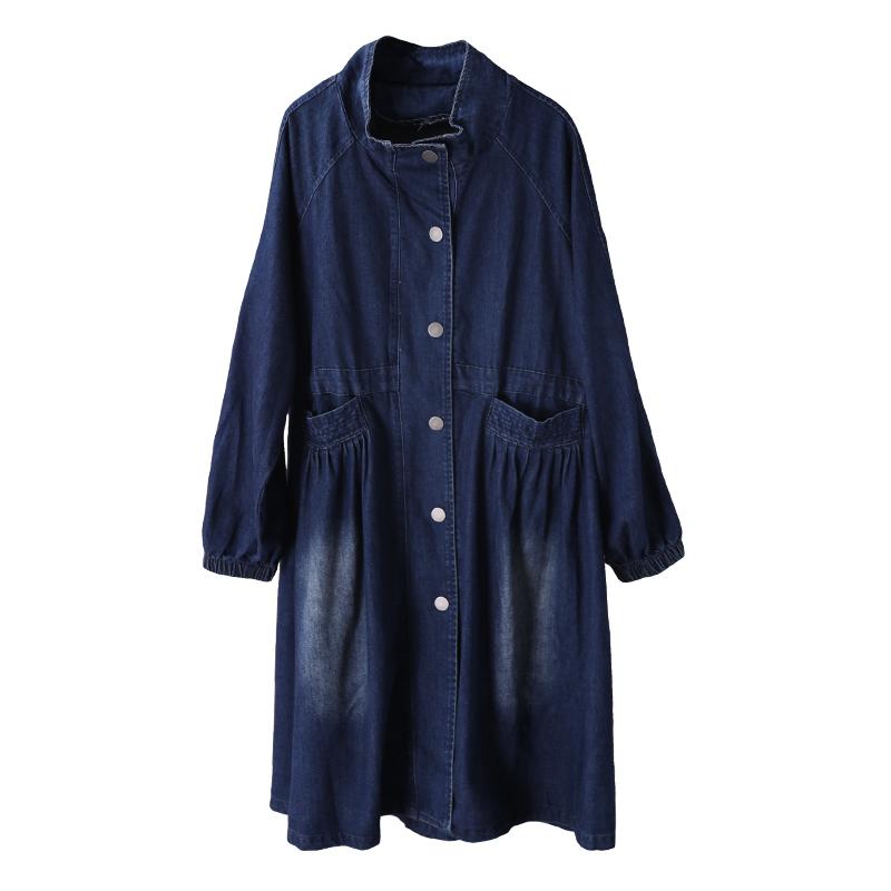 Casual Solid Color Pockets Denim Coat