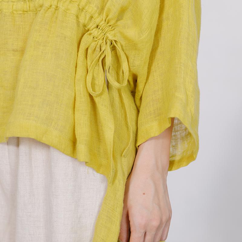 Casual Solid Round Neck Drawstring Plus Size Blouse