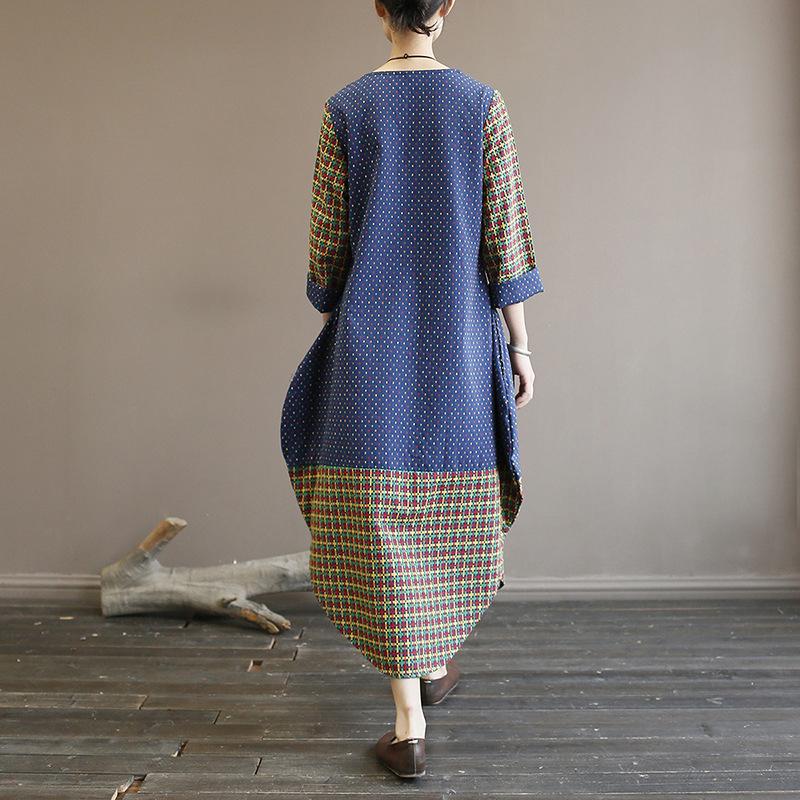 Casual Stitching Printed Long Sleeve Dress