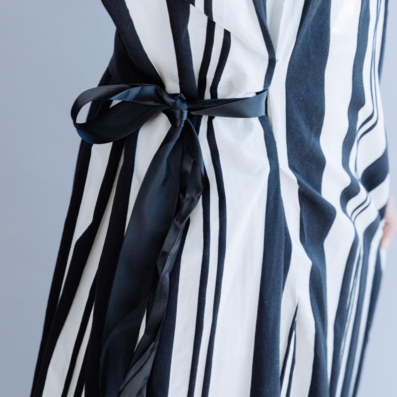 Casual Striped Cotton Linen Drawstring Dress