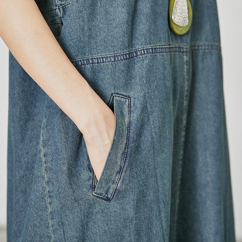 Casual V-Neck Pockets Denim Sleeveless Dress