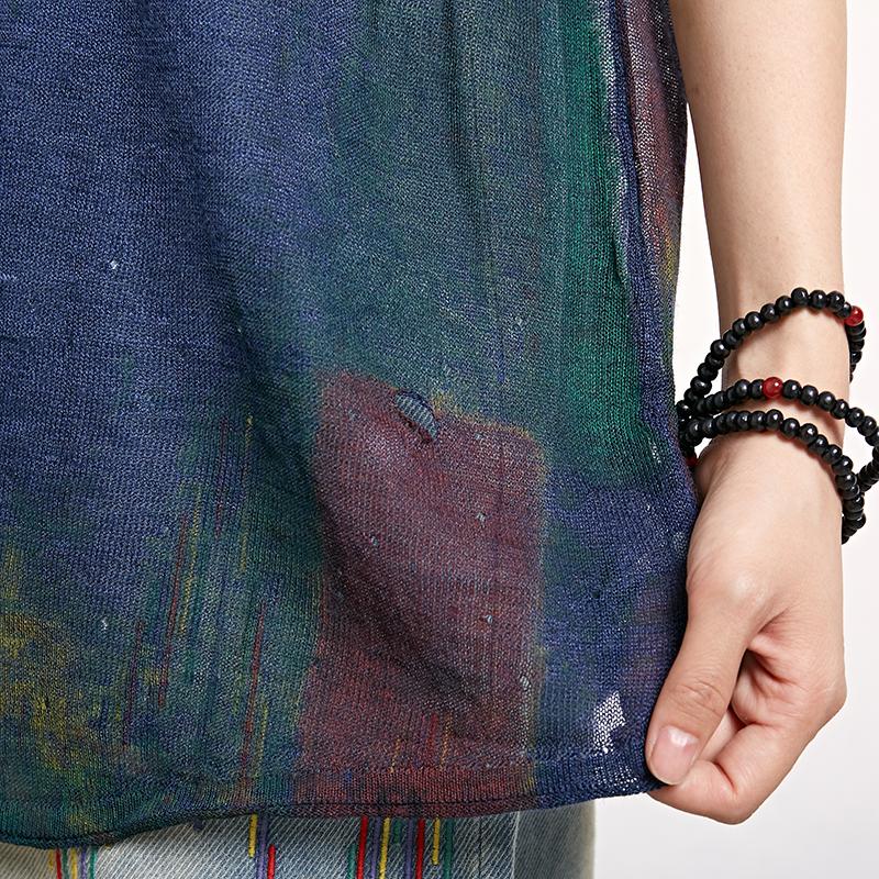 Casual Women Print Cotton Linen Sleeveless Top