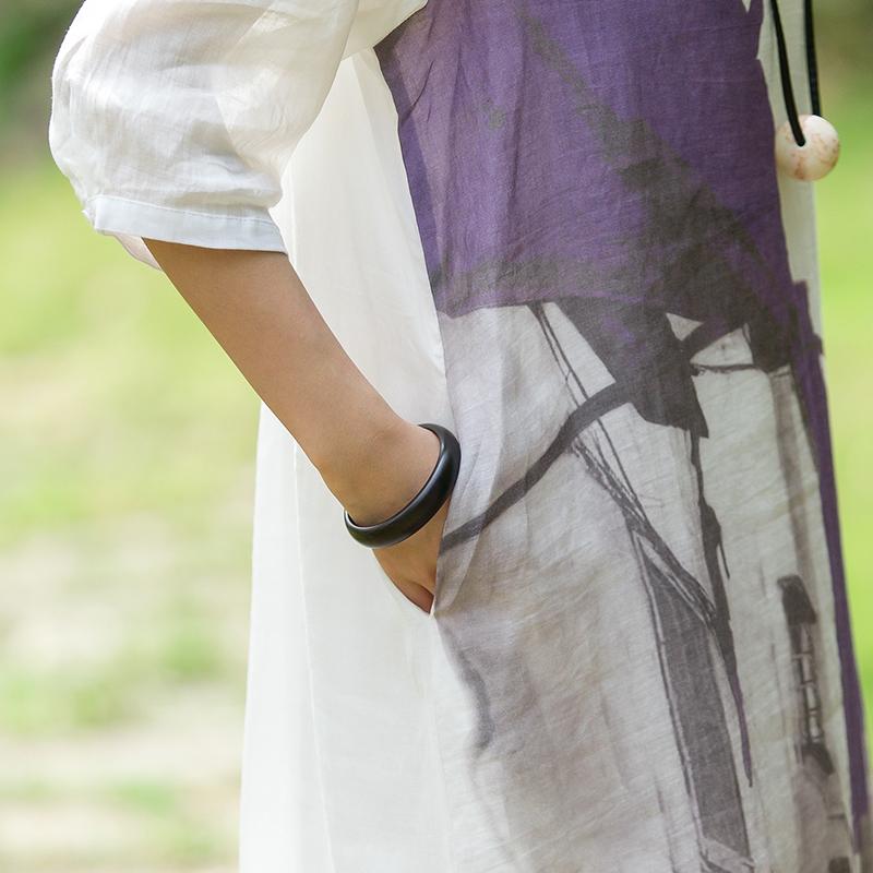 Chinese Style Printed Elegant Ramie Dress