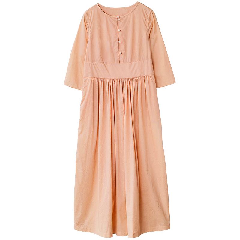 Chinese Style Pure Color Pleated Plus Size Dress