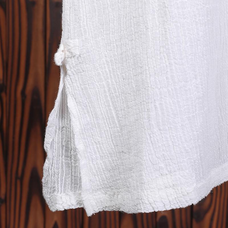 Chinese Style Split Sleeveless White Dress