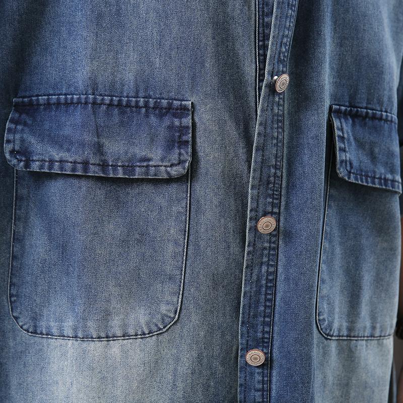 Classic Simple Large Pockets Denim Loose Long Coat