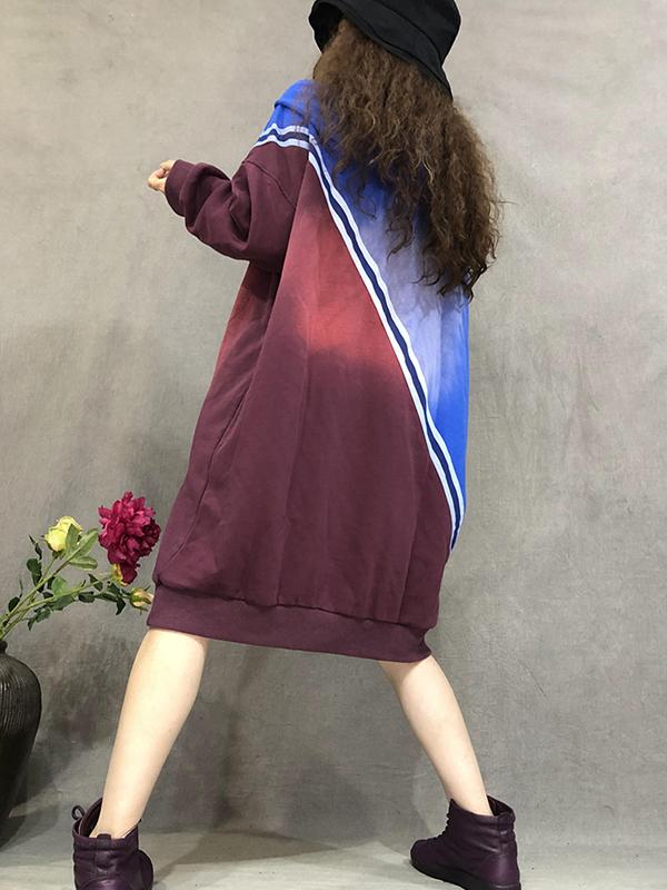 Color Matching Casual Loose Hooded Dress