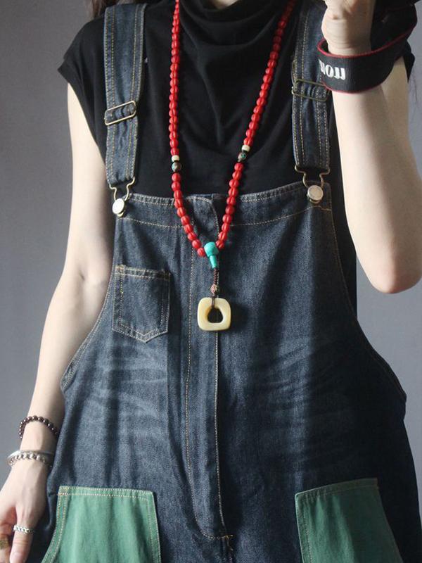 Color Matching Frayed Personality Loose Jumpsuit