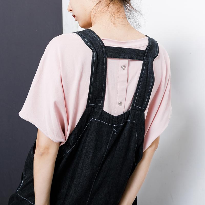 Cotton Casual Button Pockets Wide Leg Overalls