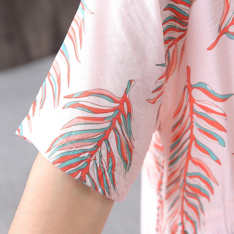 Cotton Linen Print Round Neck Dress