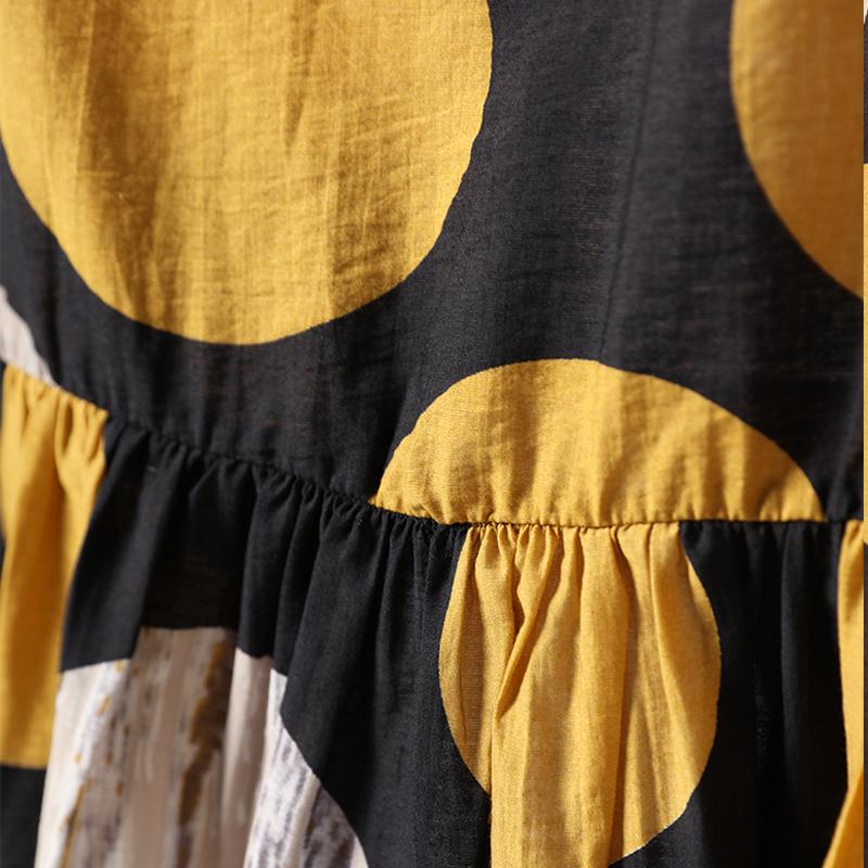 Cotton Print Dot Round Neck A-Line Dress