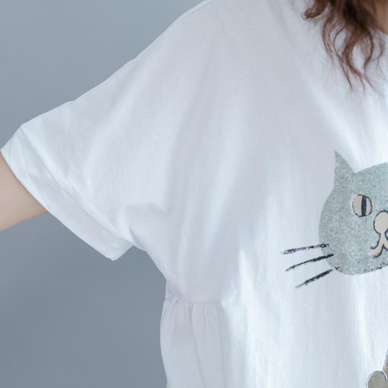 Cotton Short Sleeve Animal Round Neck Blouse