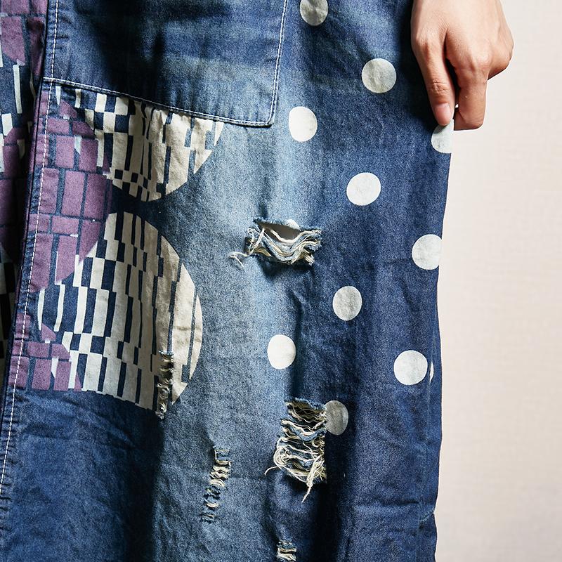 Dots Printed Frayed Loose Suspender Dress