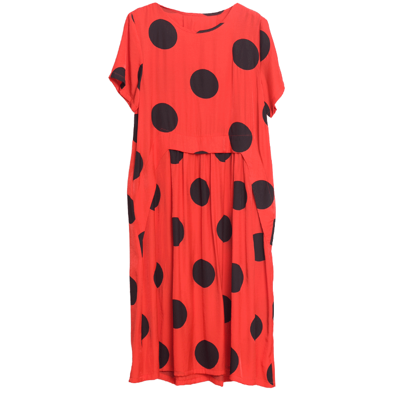 Dots Splcied Loose Short Sleeve Midi Dress