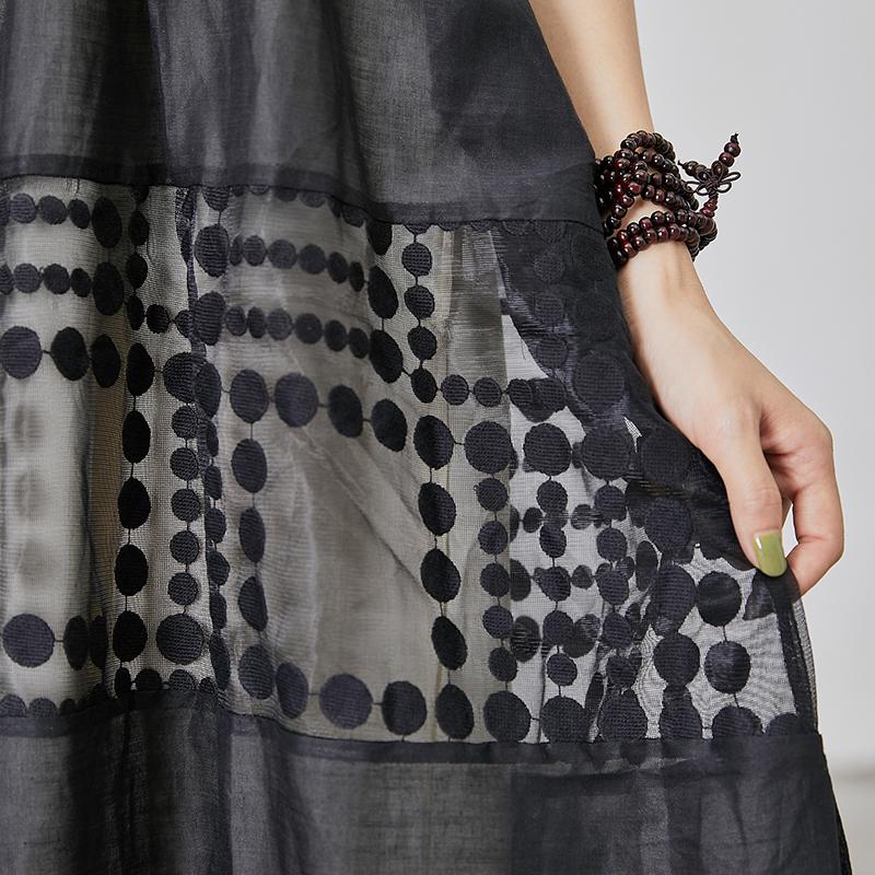 Dots Spliced Black Loose Slip Dress