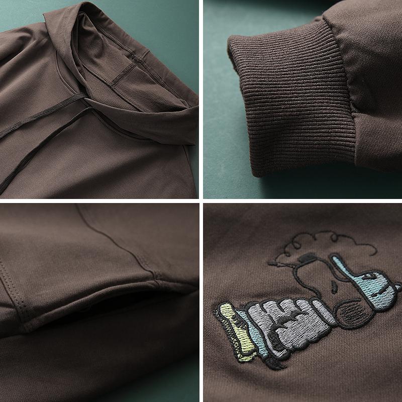 Embroidered Cartoon Dog Casual Loose Hoodie