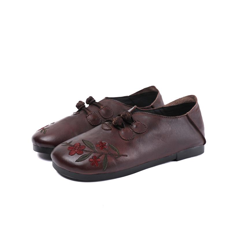 Embroidered Flower Handmade Leather Comfortable Flat Shoes