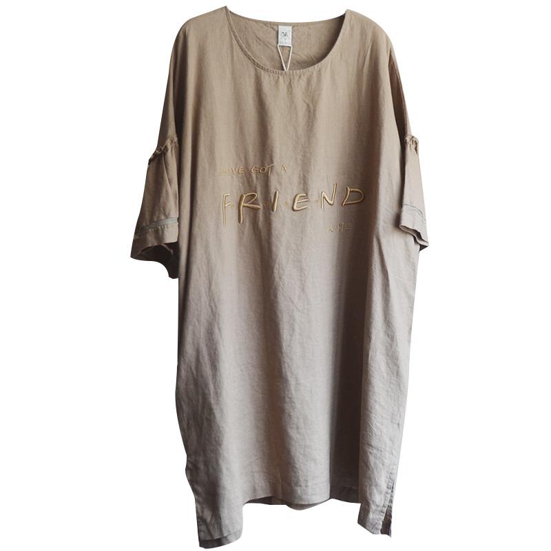 Embroidered Letters Solid Color Loose Dress