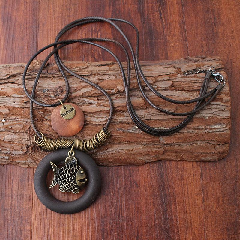 Ethnic Style Vintage Fish Pendant Necklace