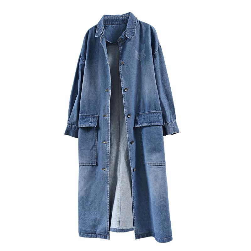 Fashion Classic Wild Solid Color Denim Long Coat