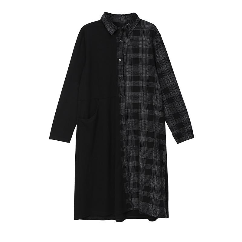 Fashion Spliced Plaid Shirt Dress