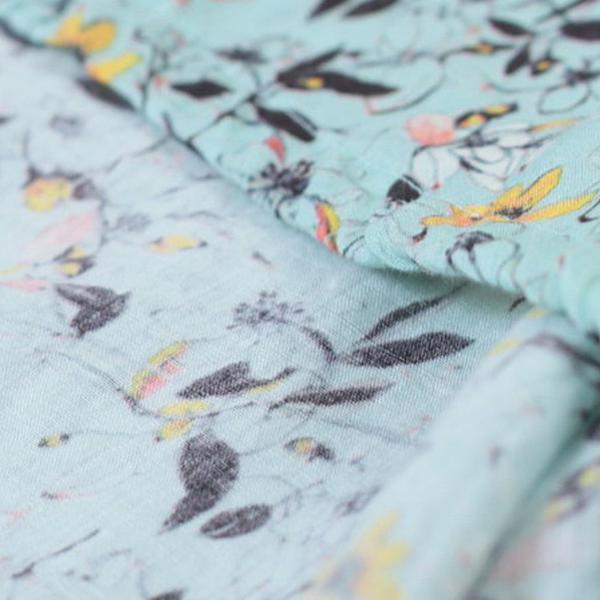 Floral Casual Light Green Round Neck High-Low Hem Shirt