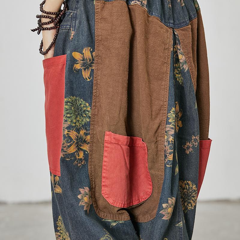 Floral Printed And Patchwork Loose Pants