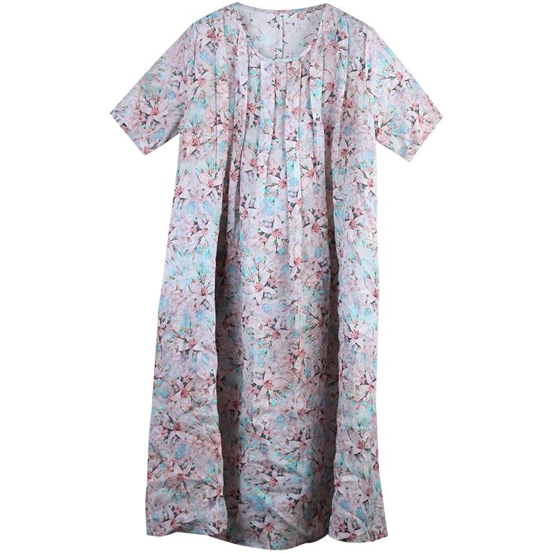 Floral Printed Pleated Short Sleeve Midi Dress